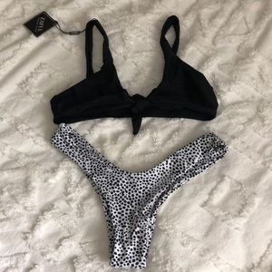 NWT black top spotted bikini bottom